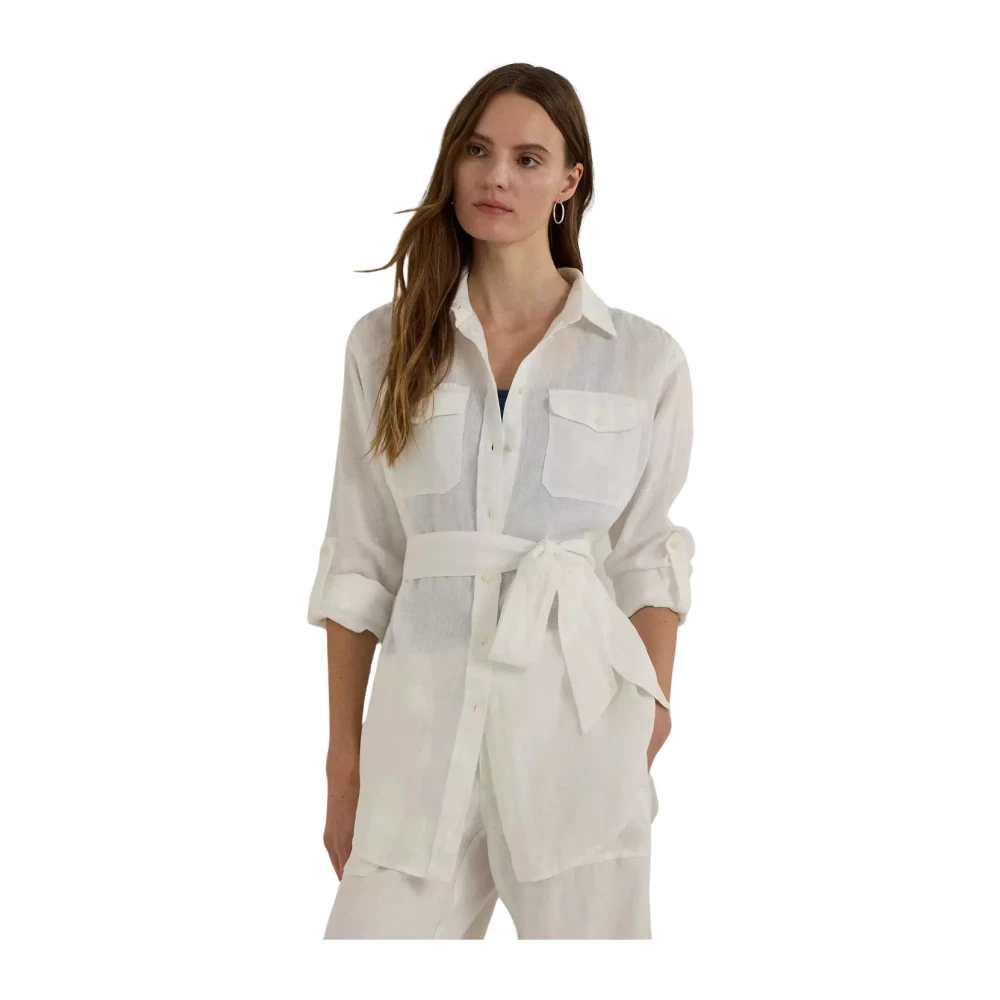 Ralph Lauren Linnen shirt met riem White Dames