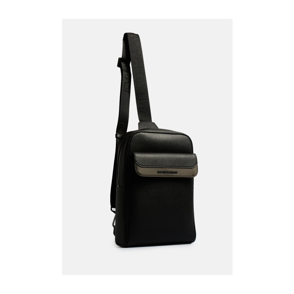 Emporio Armani Zwarte Groene Schoudertas met Rits Black Heren