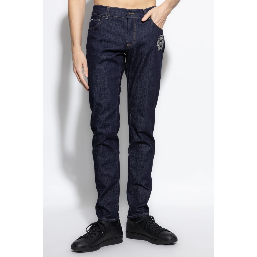 Dolce & Gabbana Skinny jeans met applicatie Blue Heren