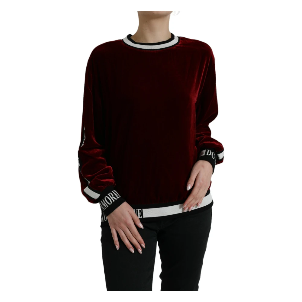 Dolce & Gabbana Women's Red Sweatshirts, 2XL, Luxury Burgundy Silk-Blend Jumper