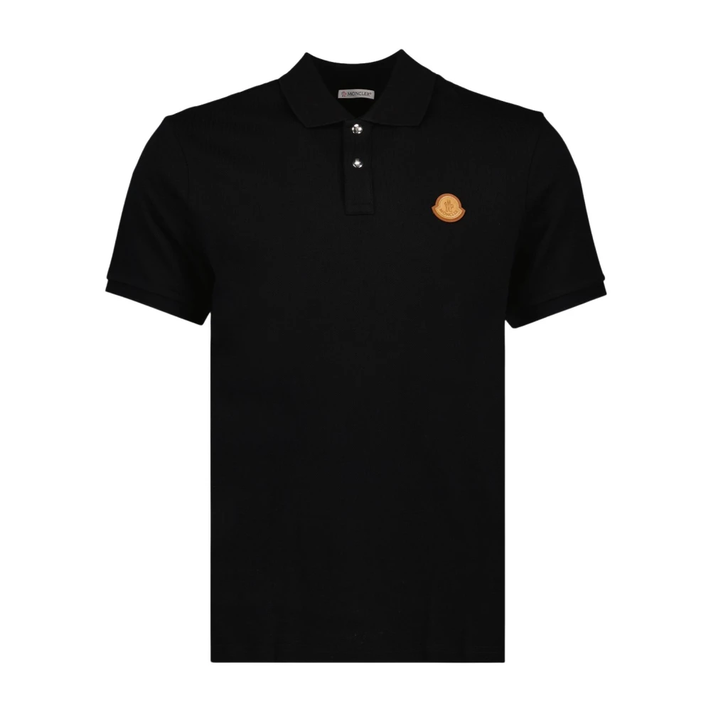 Moncler Leren Logo Polo Shirt Black Heren