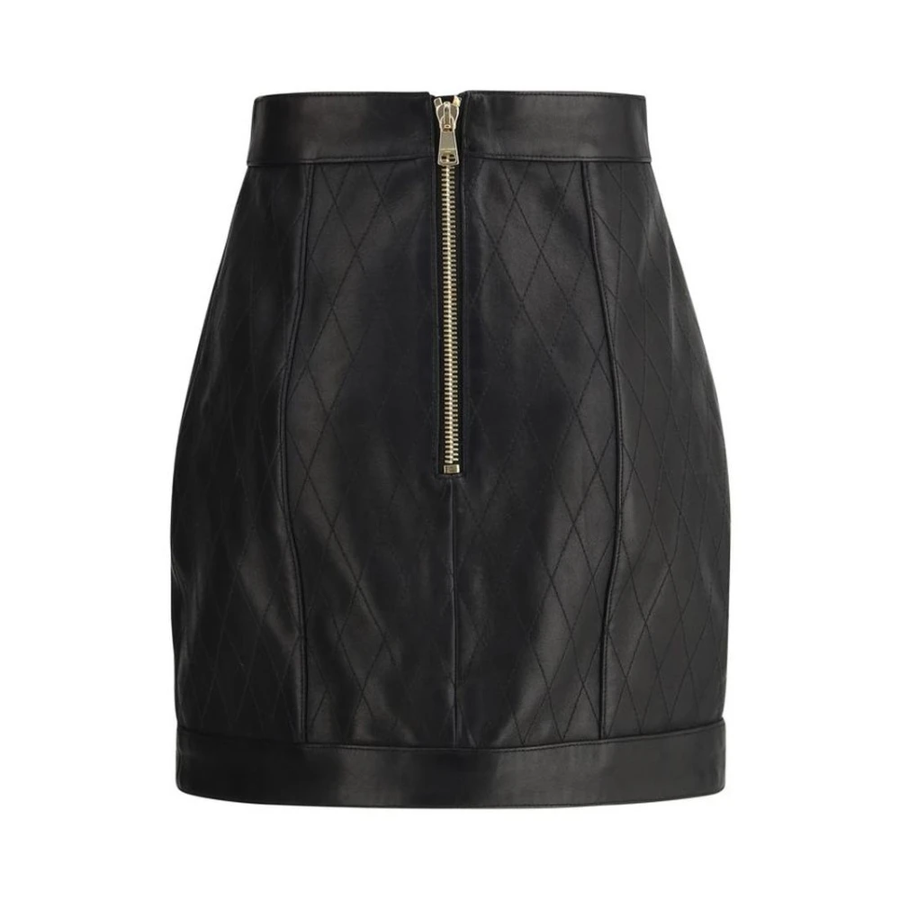 Balmain Gewatteerde Leren Minirok Met Knoopdetails Black Dames
