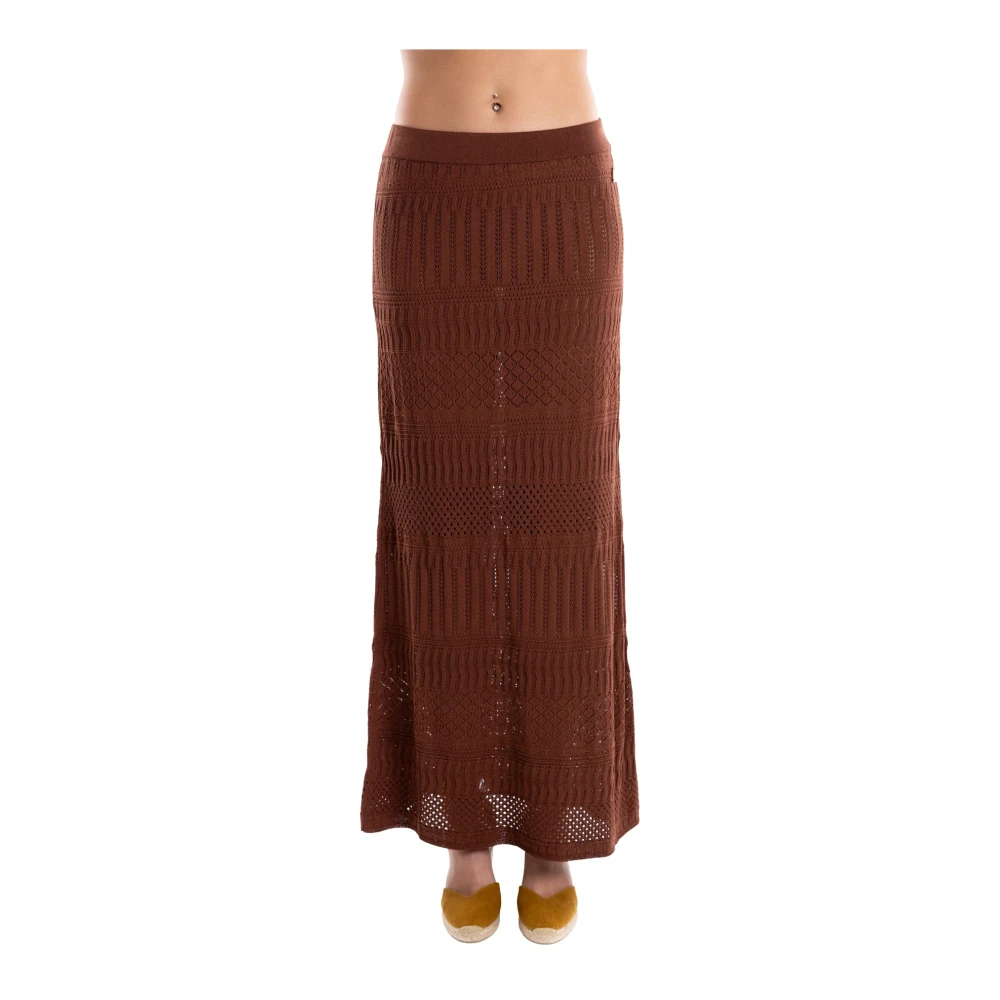 Akep Women's Brown Long Crochet Knit Skirt - Maxi Skirts - L - Skirts