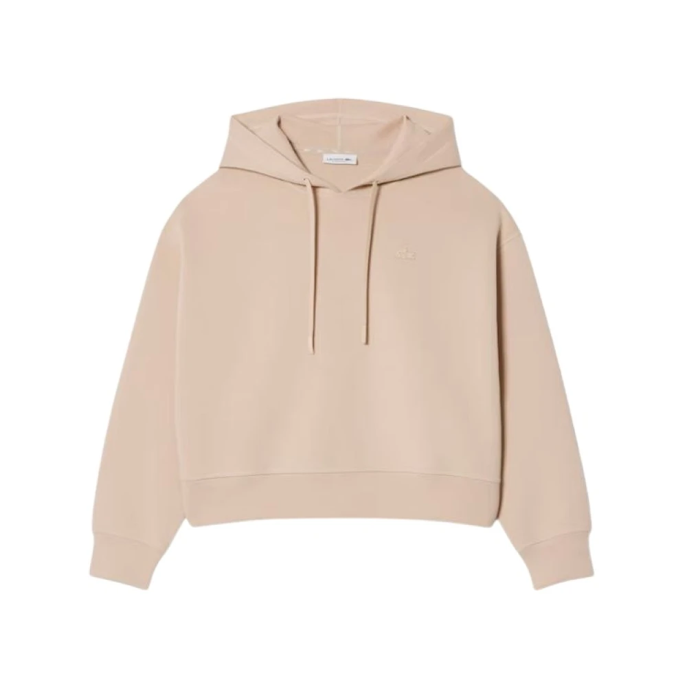 Lacoste Women's Beige Hoodies, S, Oversized Adjustable Hoodie