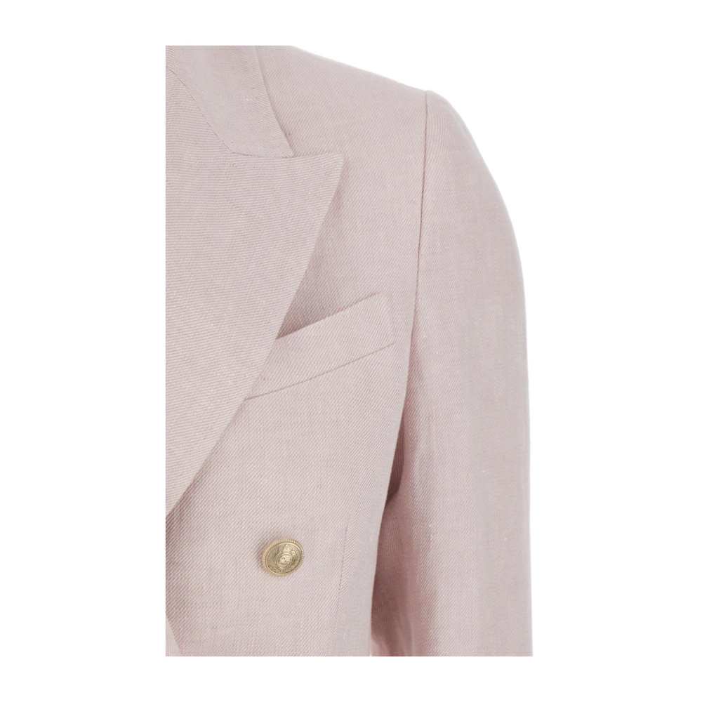 Eleventy Roze Linnen Double-Breasted Jas Vrouw Pink Dames