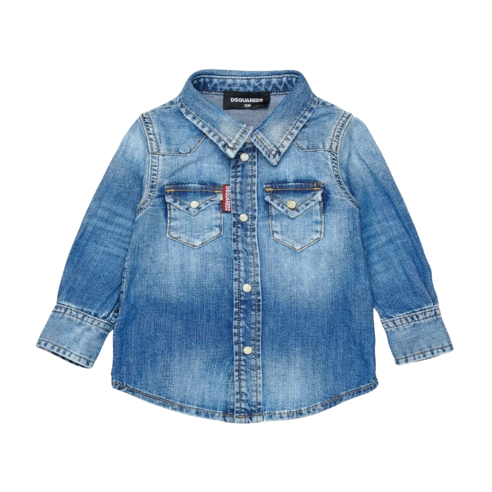 Dsquared2 Unisex Kids Blue Light Jackets, 16 Y, Long-Sleeve Denim Shirt