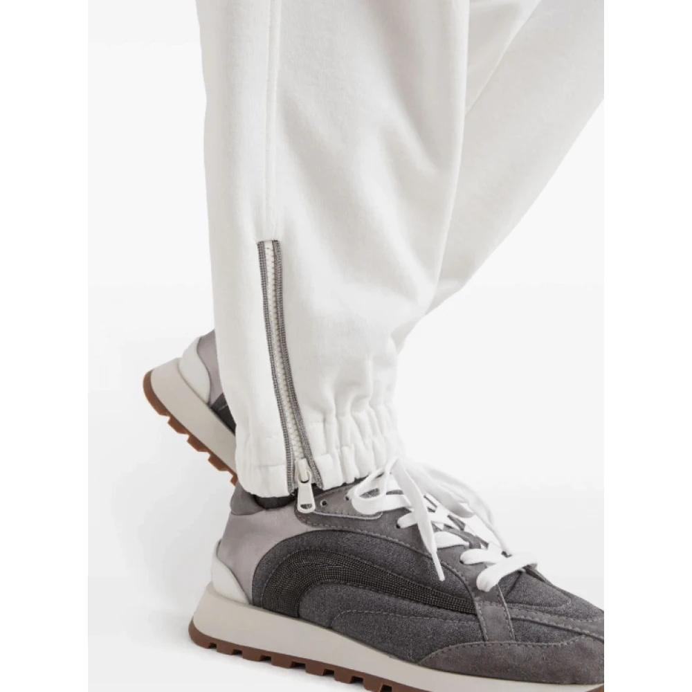 BRUNELLO CUCINELLI Witte Katoenen Track Broek White Dames
