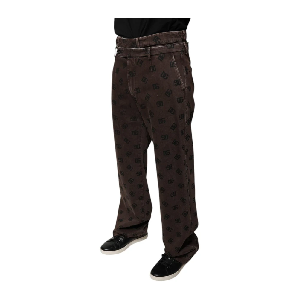 Dolce & Gabbana Bruine Logo Katoenen Straight Denim Jeans Brown Heren