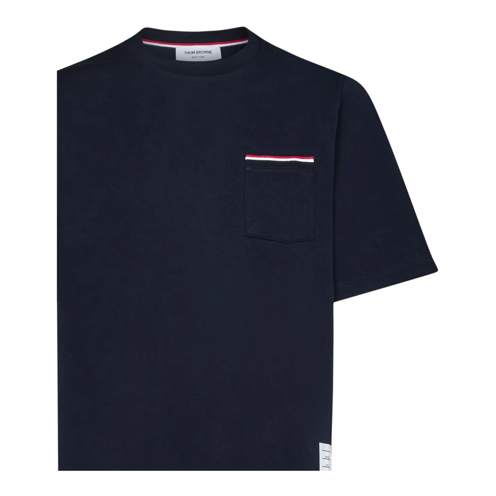 Thom Browne Navy Blue Striped Detail Cotton T-Shirt Blue Heren