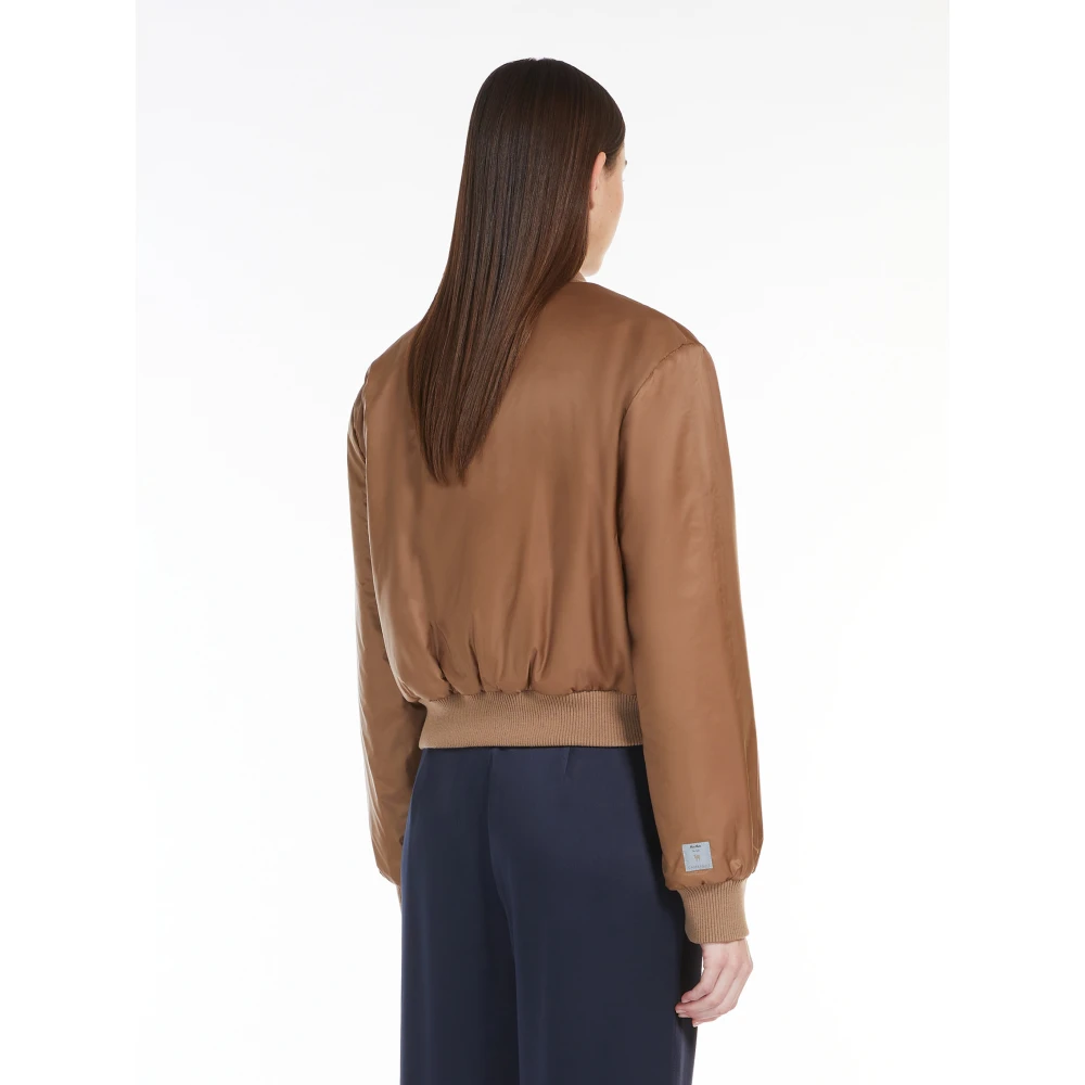 Max Mara Bruine Bomberjack Waterafstotend Canvas Brown Dames