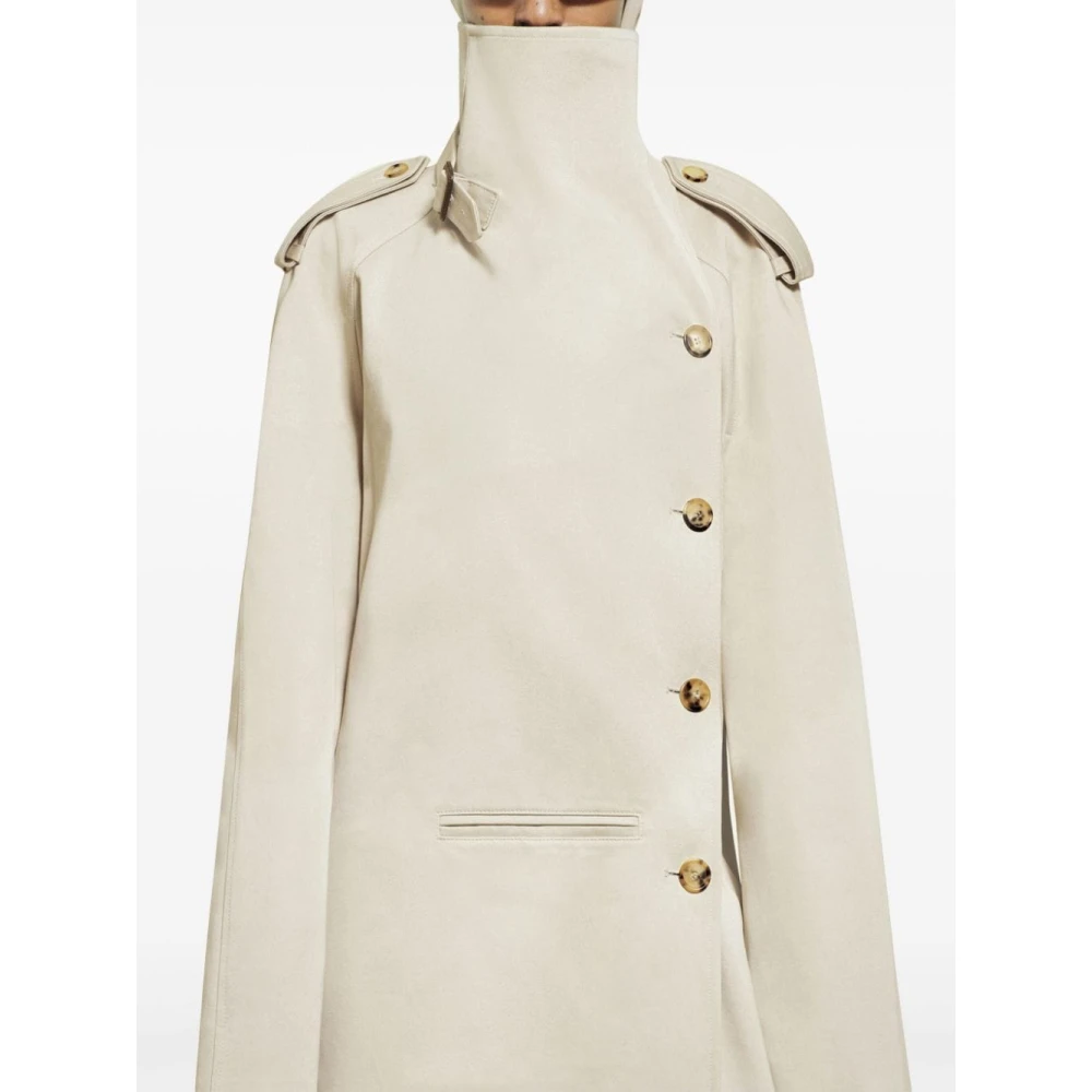 Courrèges Beige Katoenen Jas met Grote Kraag Beige Dames