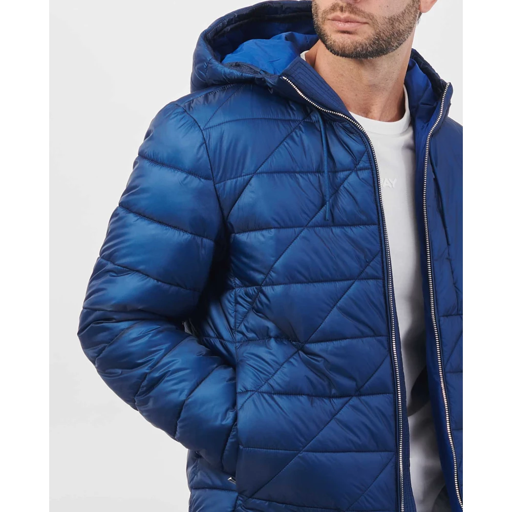Hugo Boss Blauwe Gewatteerde Waterdichte Jas met Capuchon Blue Heren