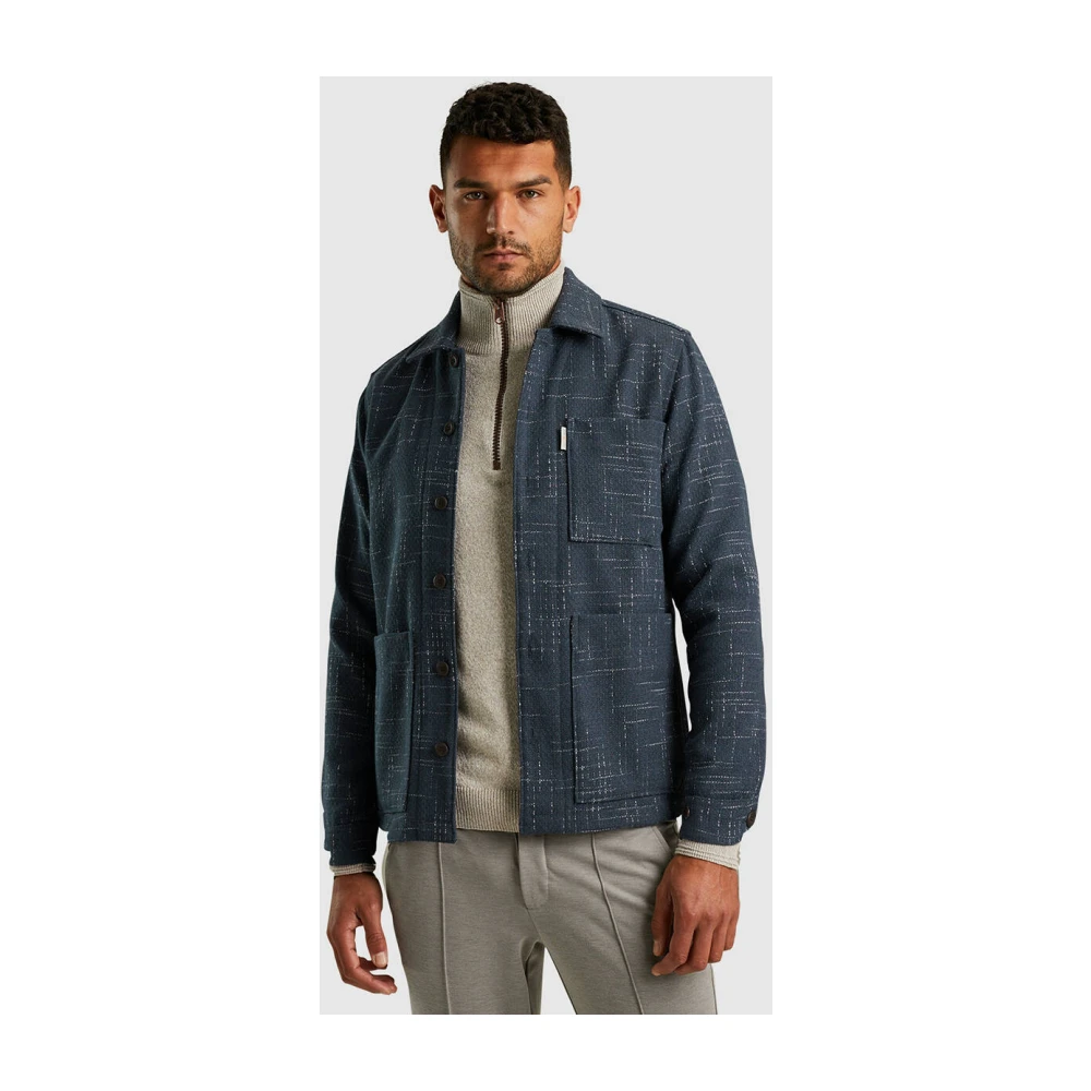 Cast Iron Overshirt Langarmshirt Semi Solid Blue Heren