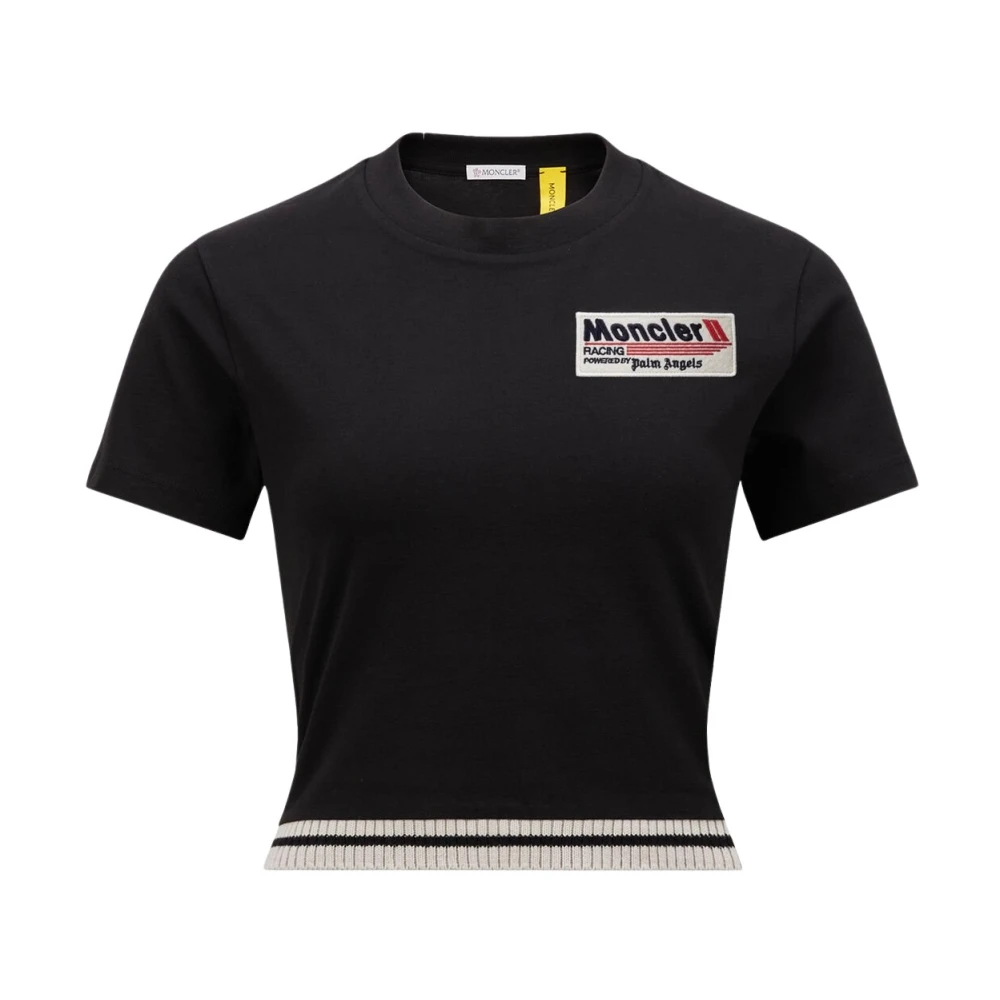 Moncler Logo Print Katoenen T-shirt Black Dames