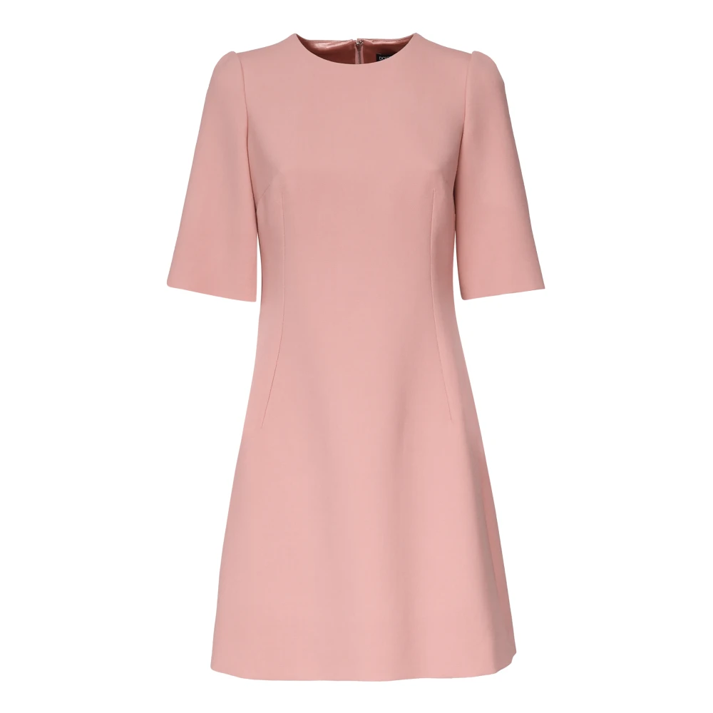 Dolce & Gabbana Roze Wolcrepe Midi Jurk Pink Dames