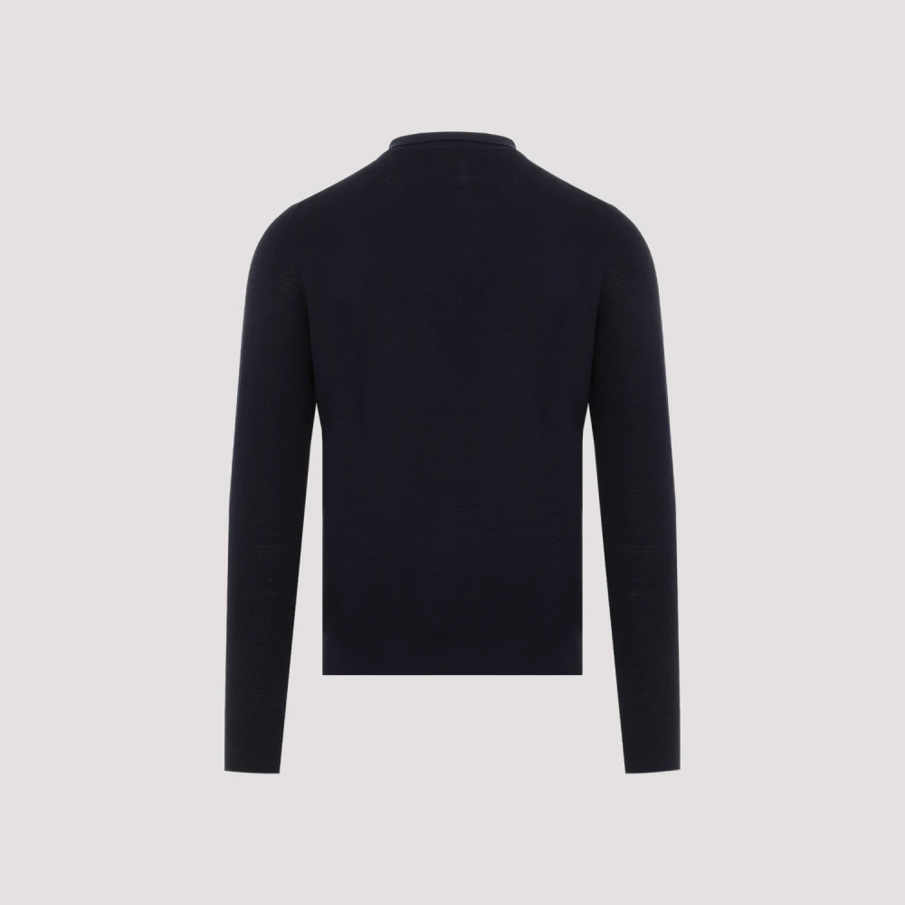 Ralph Lauren Lange Mouw Marineblauwe Zijde-Katoen Polo Blue Heren