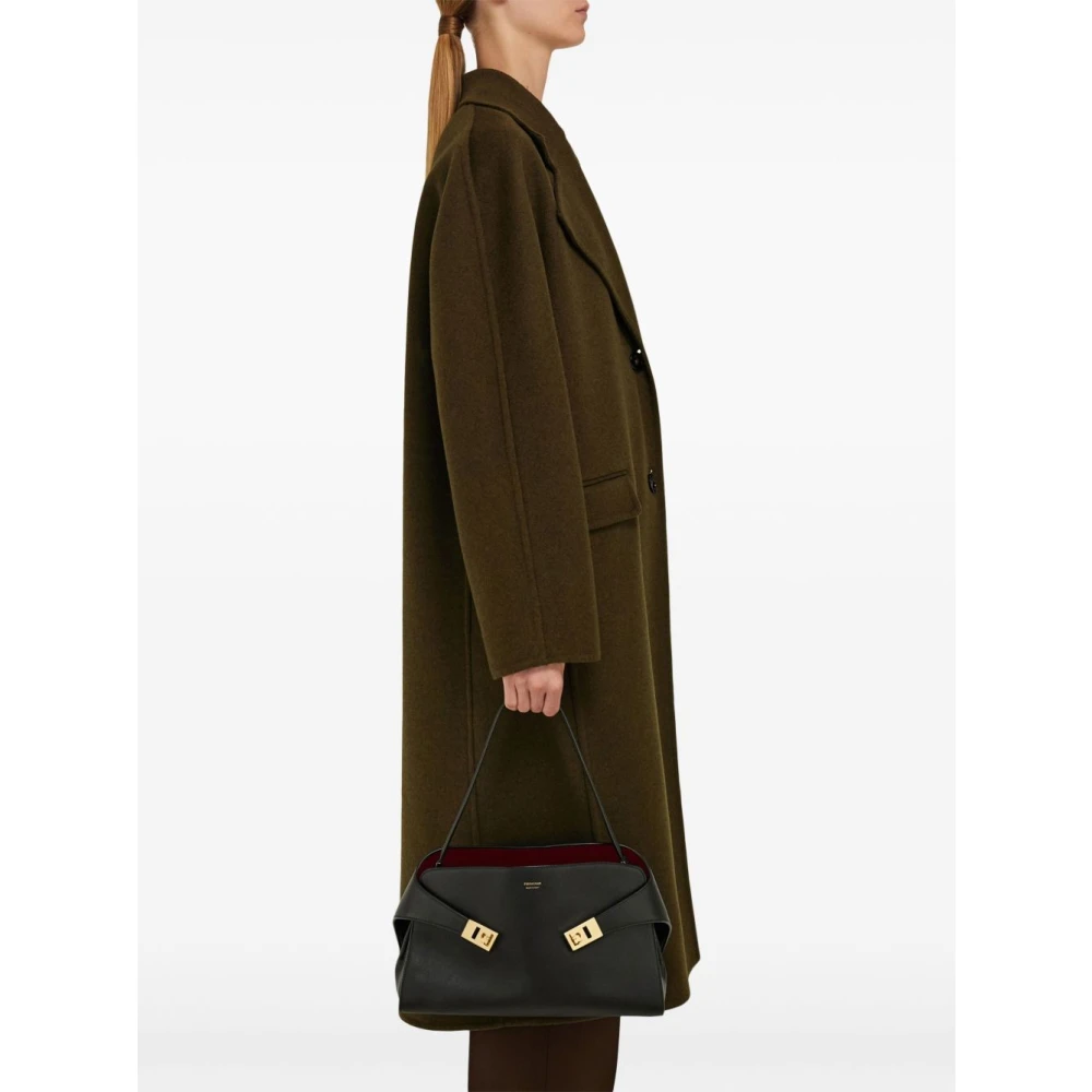 Salvatore Ferragamo Zwarte Lamsvacht Gancini Handtas Black Dames