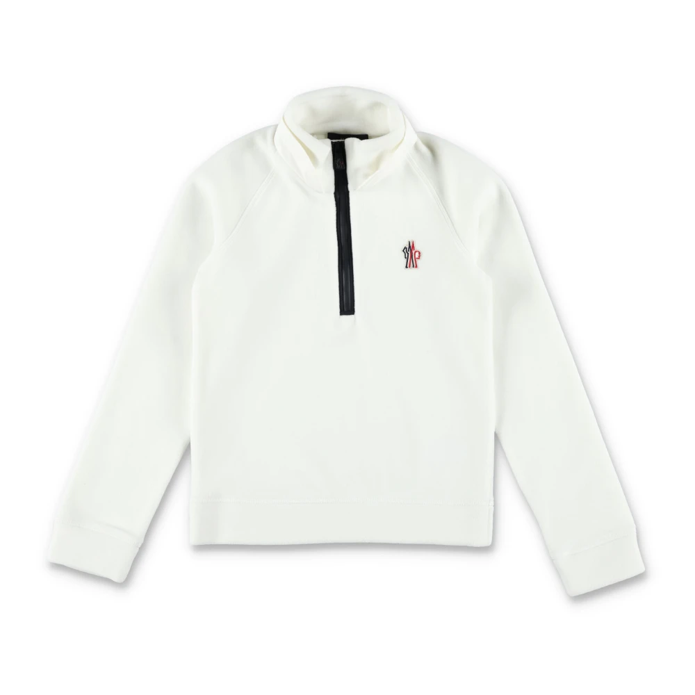 Moncler White Kids Short Sleeve T-Shirts, Male, 8 Y, Fleece Zip-Up Polo Sweatshirt