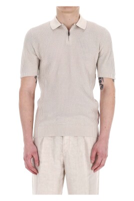 polo-en-coton-beige-a-demi-zip
