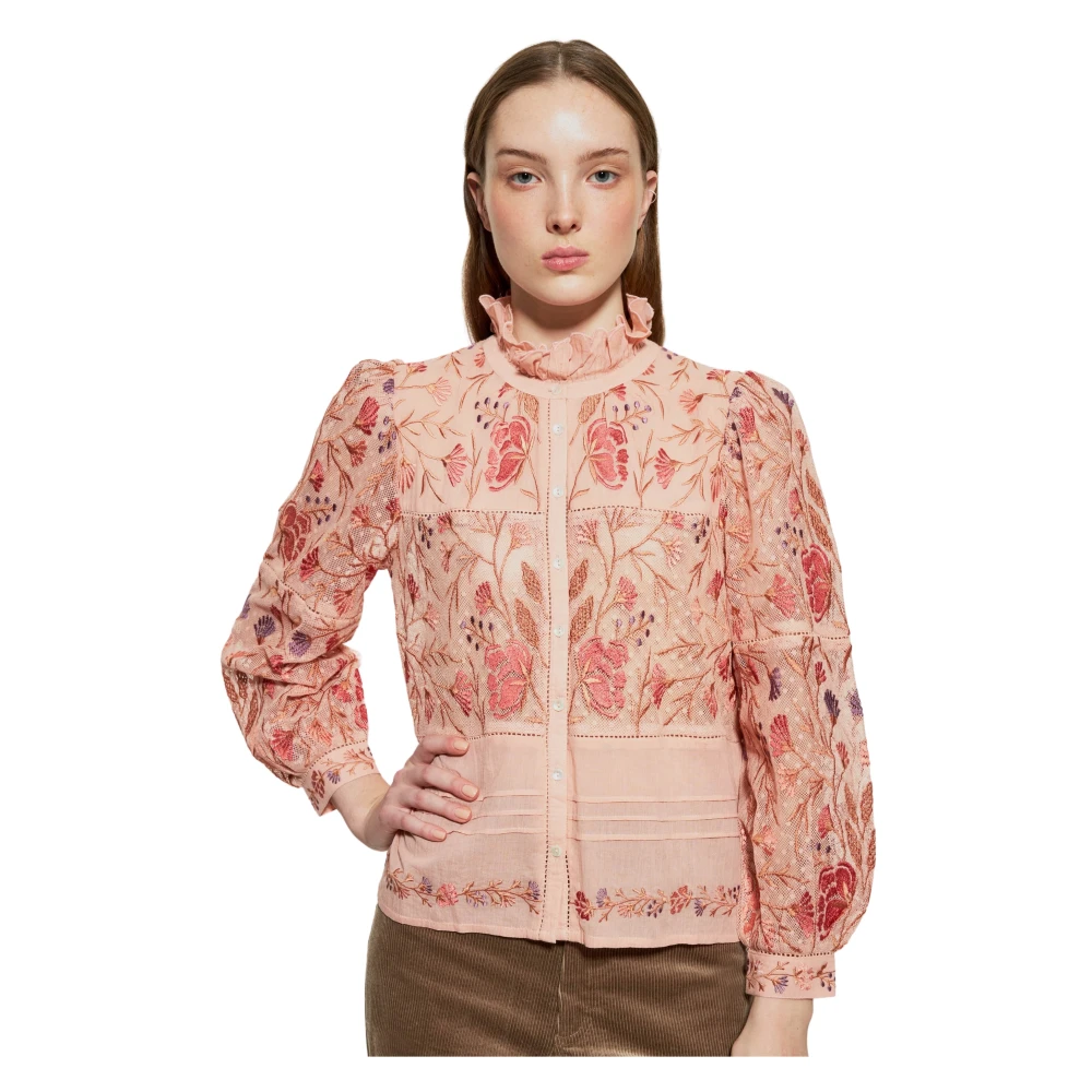 Antik batik Ari geborduurde blouse Pink Dames