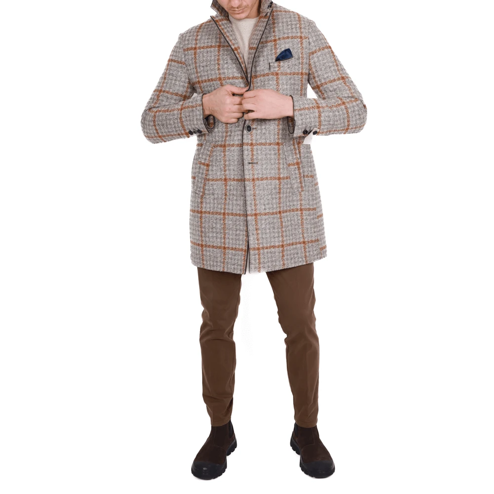 BOB Korte Geruite Beige Jas Multicolor Heren