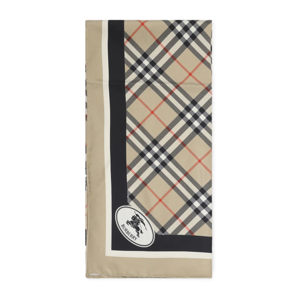 Burberry Women's Beige Silk Scarves, One Size, Check Silk Scarf