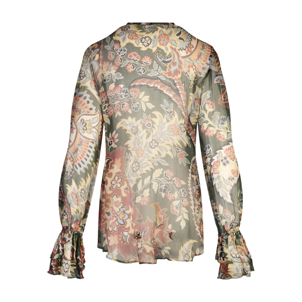 ETRO Groene Zijden Bedrukte Blouse Met Ruches Multicolor Dames