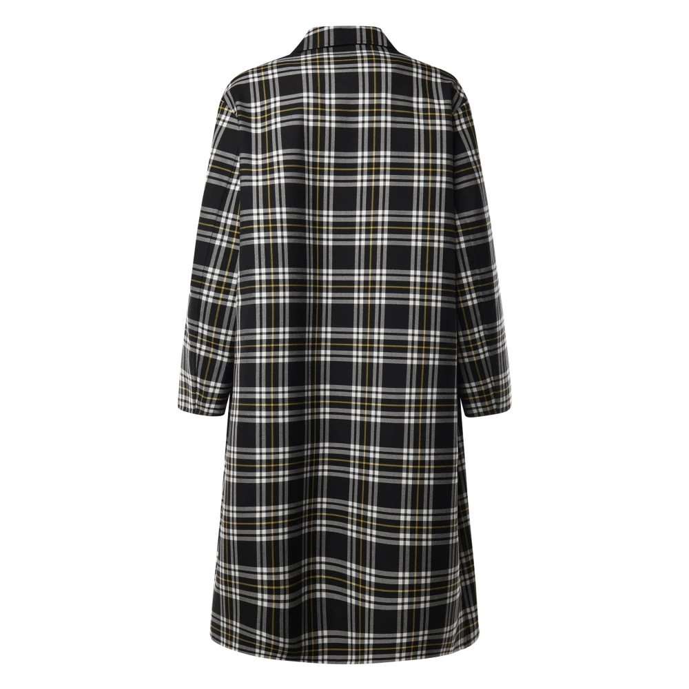 Valentino Garavani Geruite Wollen Jas Zwart Wit Black Heren