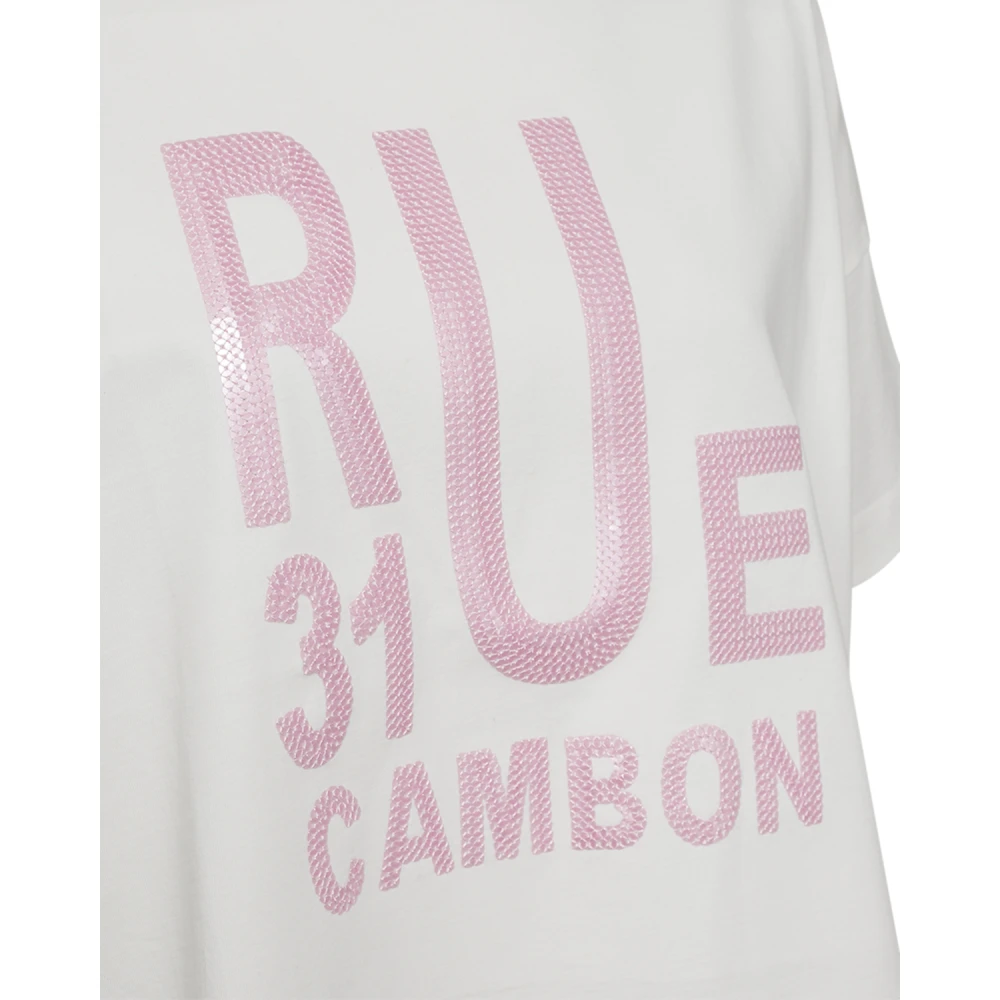 Freequent Pailletten Geborduurd T-shirt Roze White Heren