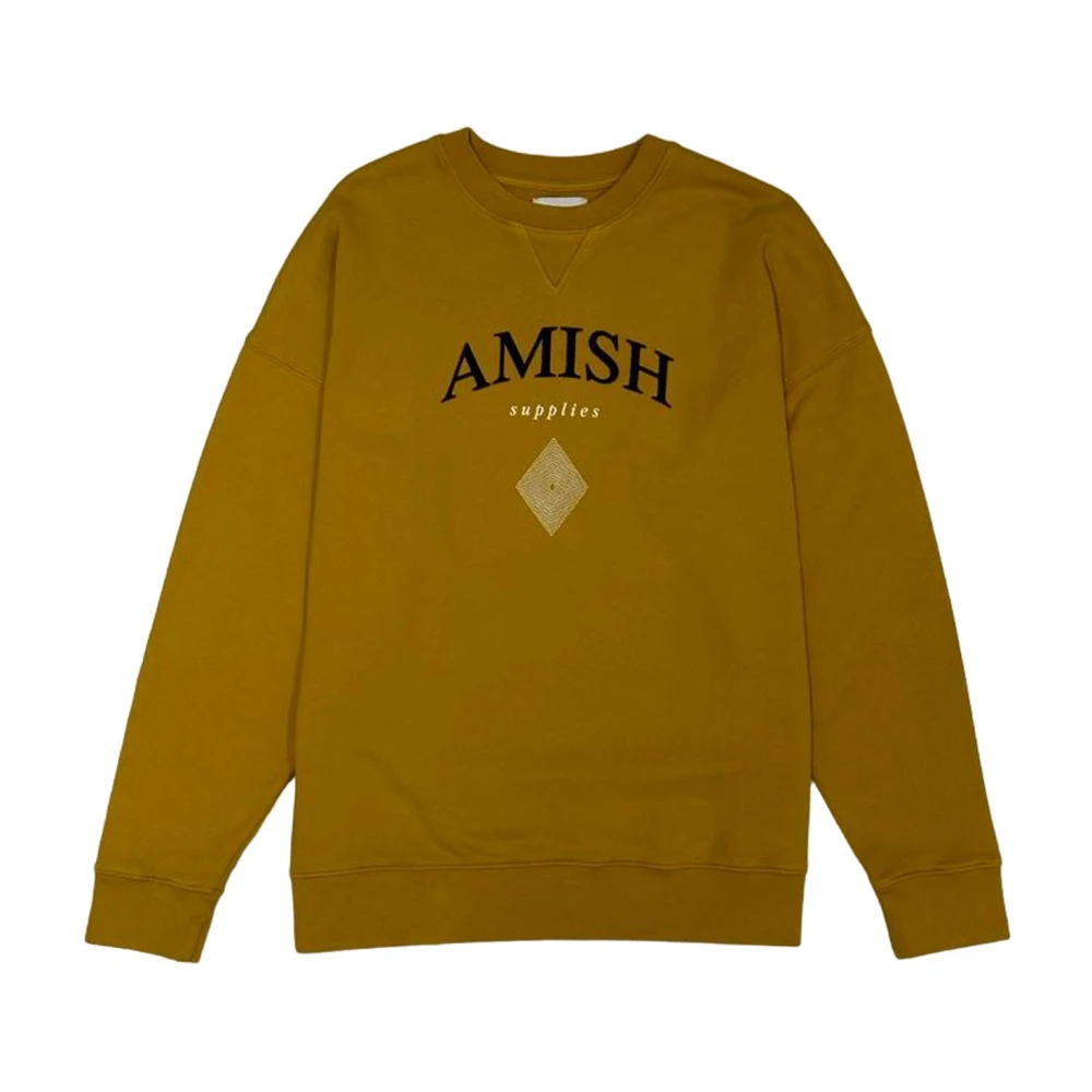 Amish Gele Katoenen Hoodie Crew Over Yellow Heren