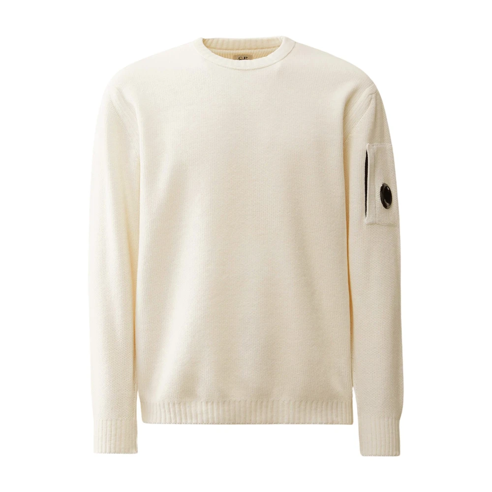 C.P. Company Witte Katoenen Chenille Crewneck Sweater White Heren