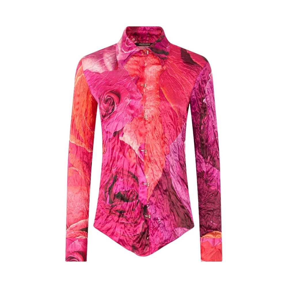Roberto Cavalli Donna Multicolor - Camicia Con Bottoni Gioiello E Stampa Rose - Blouses & Shirts - E - S