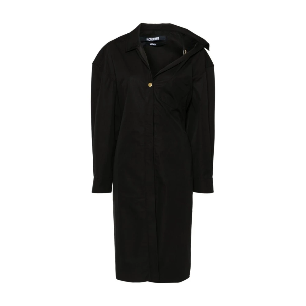 Jacquemus Zwarte Poplin Asymmetrische Hals Jurk Black Dames