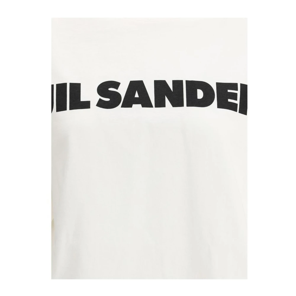 Jil Sander Maxi Logo T-shirt met Geribbelde Crew Neck White Dames
