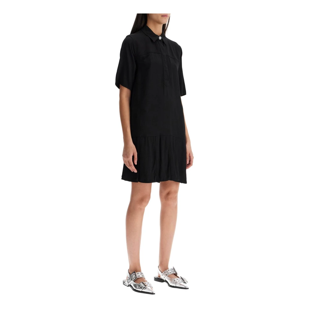 Ganni Gerimpelde Geplooide Mini Jurk Black Dames