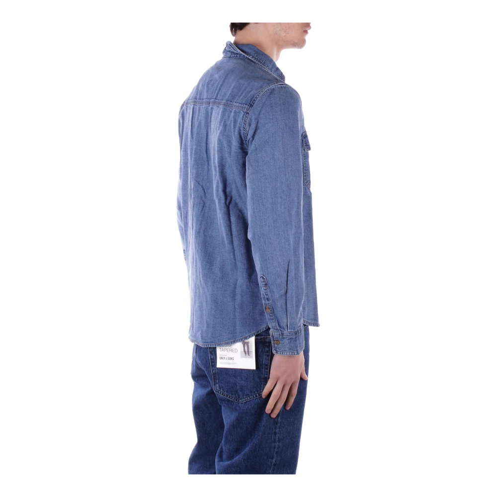 Guess Denim Logo Frontale Shirt Twee Zakken Blue Heren