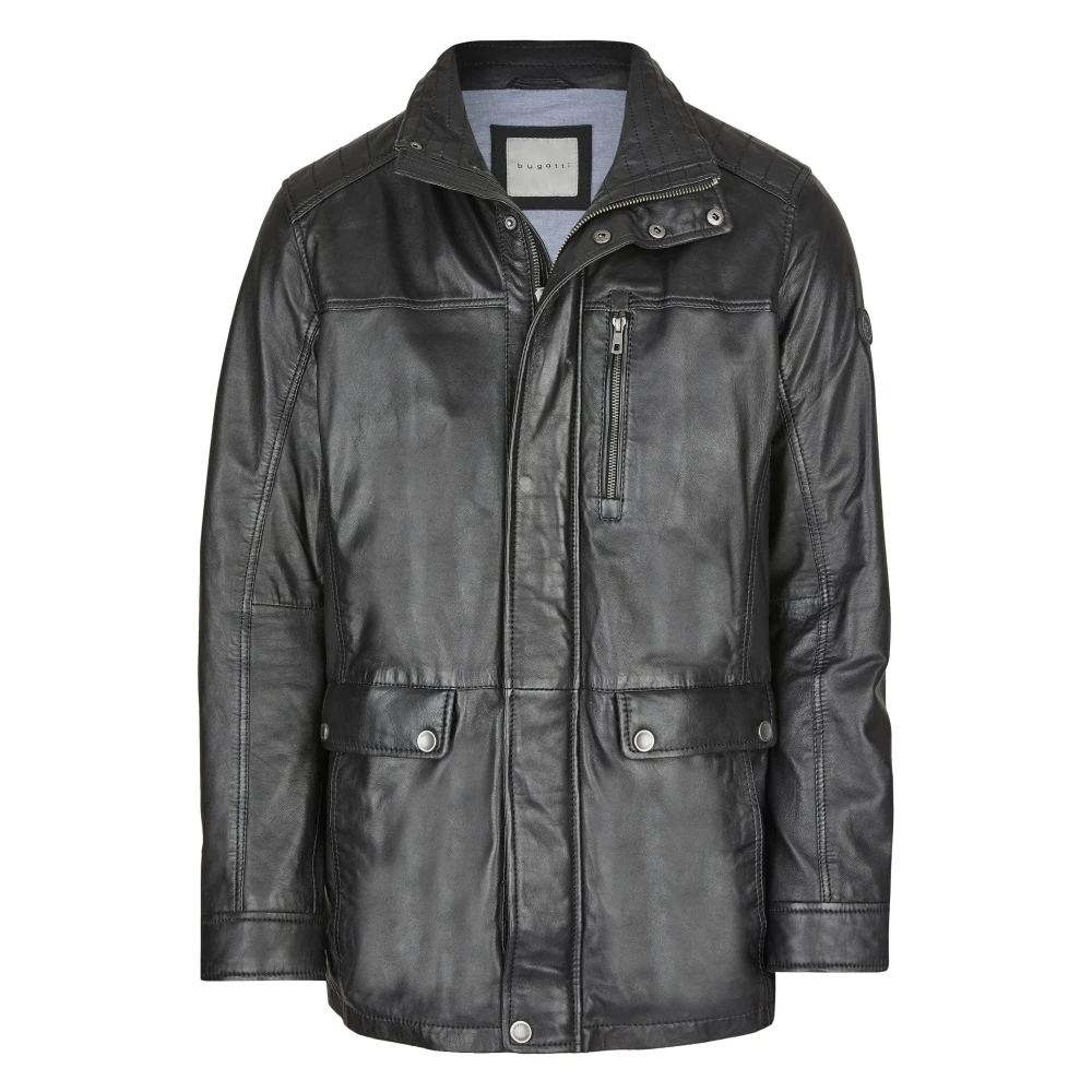 Bugatti Heren Leren Parka Jas Black Heren