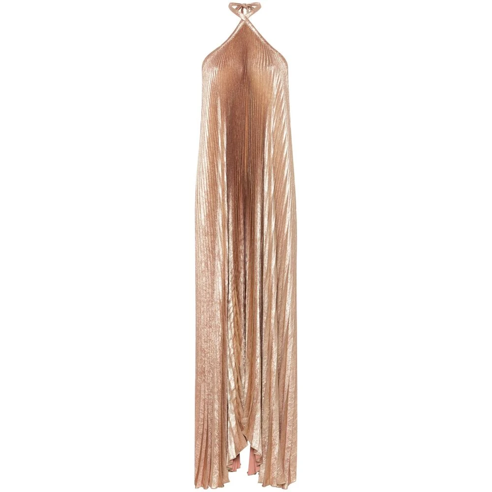 L'idée Metallic Halternek Geplooide Jurk Yellow Dames