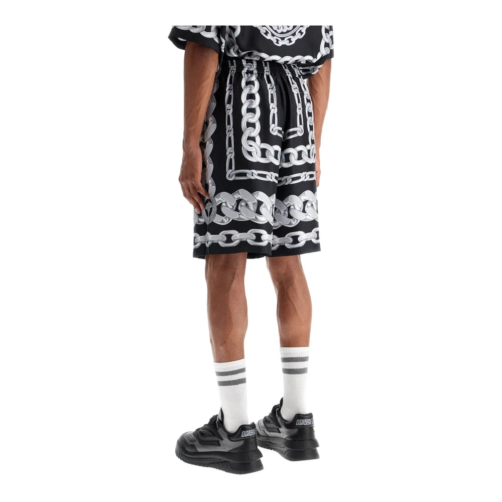 Versace Zijden Medusa Chains Bermuda Shorts Black Heren