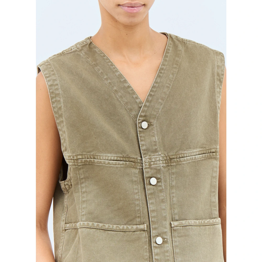 Lemaire V-hals Denim Vest met Zakken Green Dames