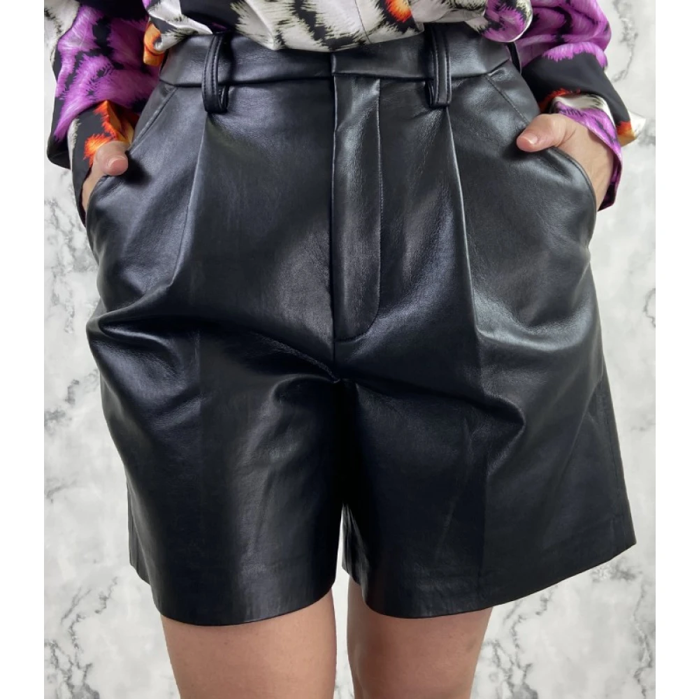 Anine Bing Leren Bermuda Shorts Black Dames