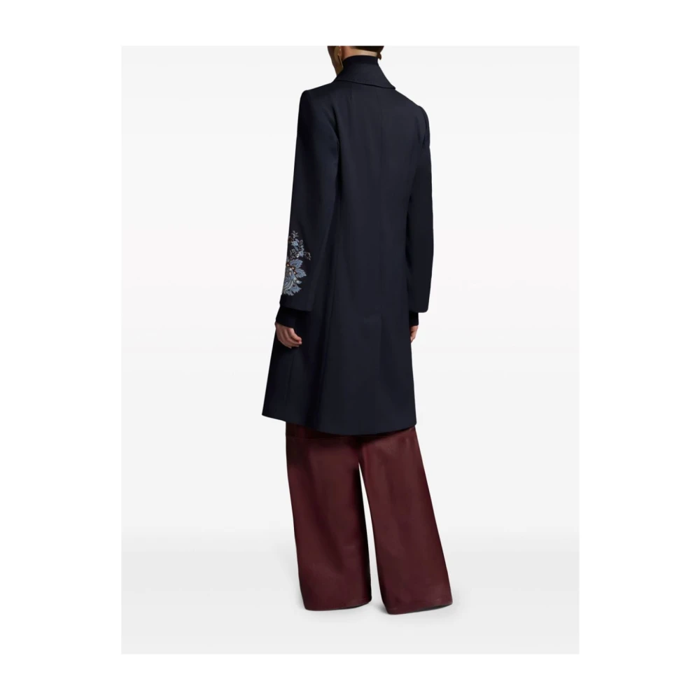 ETRO Blauwe Wollen Blend Bloemen Geborduurde Jas Blue Dames