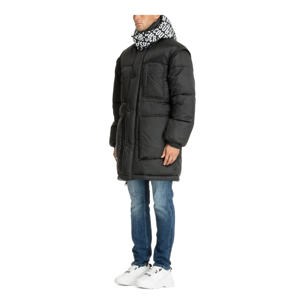 Versace Jeans Couture Gewatteerde jas met capuchon en logo Black Heren