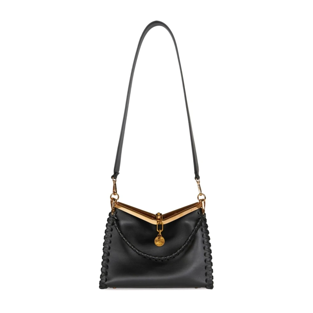 ETRO Zwarte Leren Schoudertas met Pegaso Motief Black Dames