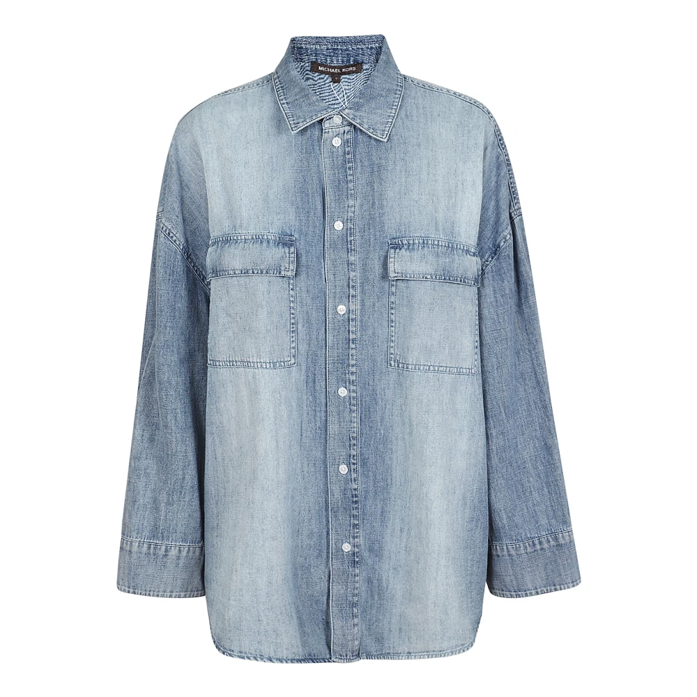 Michael Kors Denim Blauw Shirt met Parelknopen Blue Dames