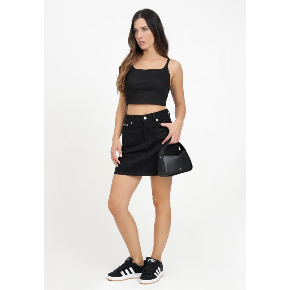 Calvin Klein Jeans Zwarte Denim A-lijn Rok Black Dames