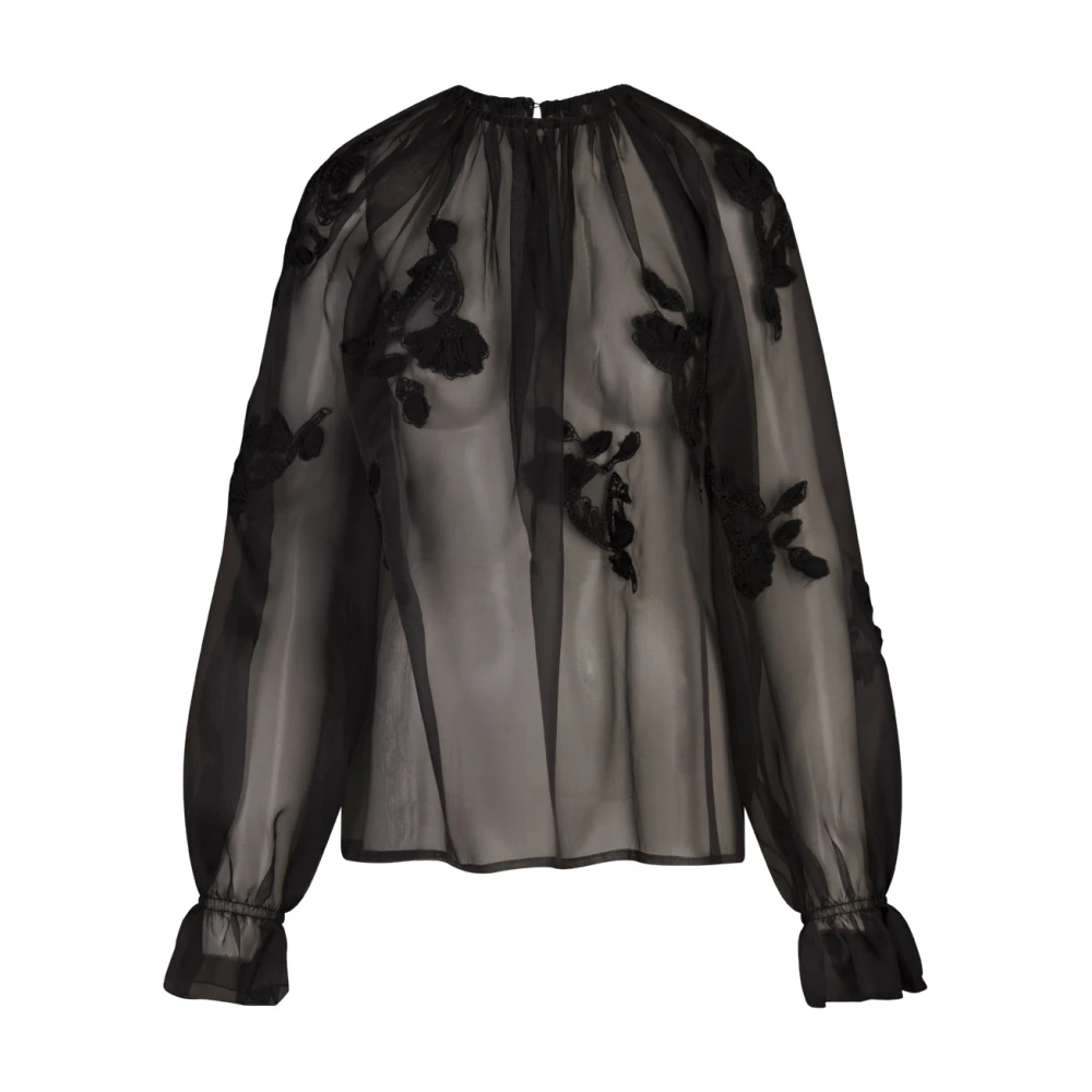 Ermanno Scervino Zwarte Zijden Organza Kant Blouse Black Dames