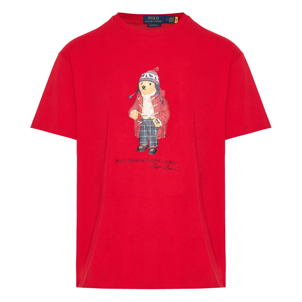 Polo Ralph Lauren Denim Bear Logo T-shirt Red Heren