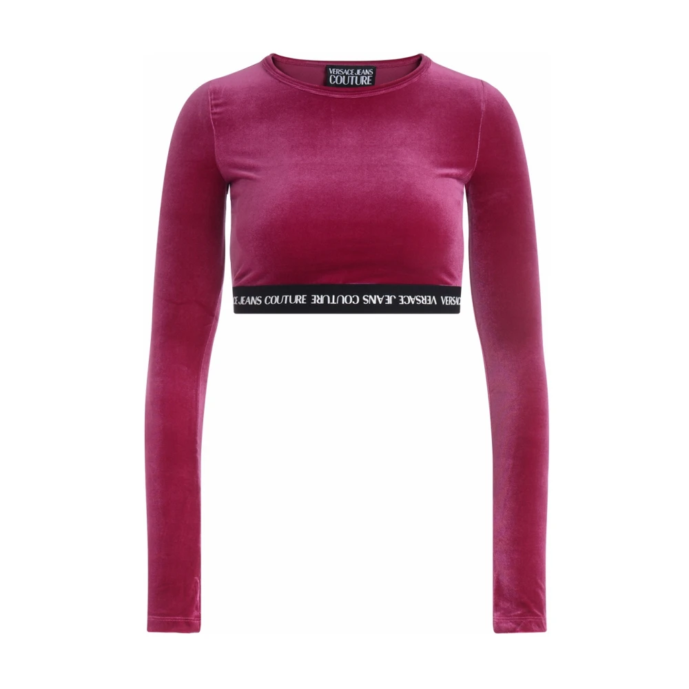 Versace Jeans Couture Korte Fluwelen Top in Bordeaux Pink Dames