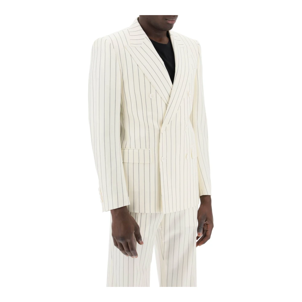 Dolce & Gabbana Klassieke Double-Breasted Pinstripe Jas White Heren